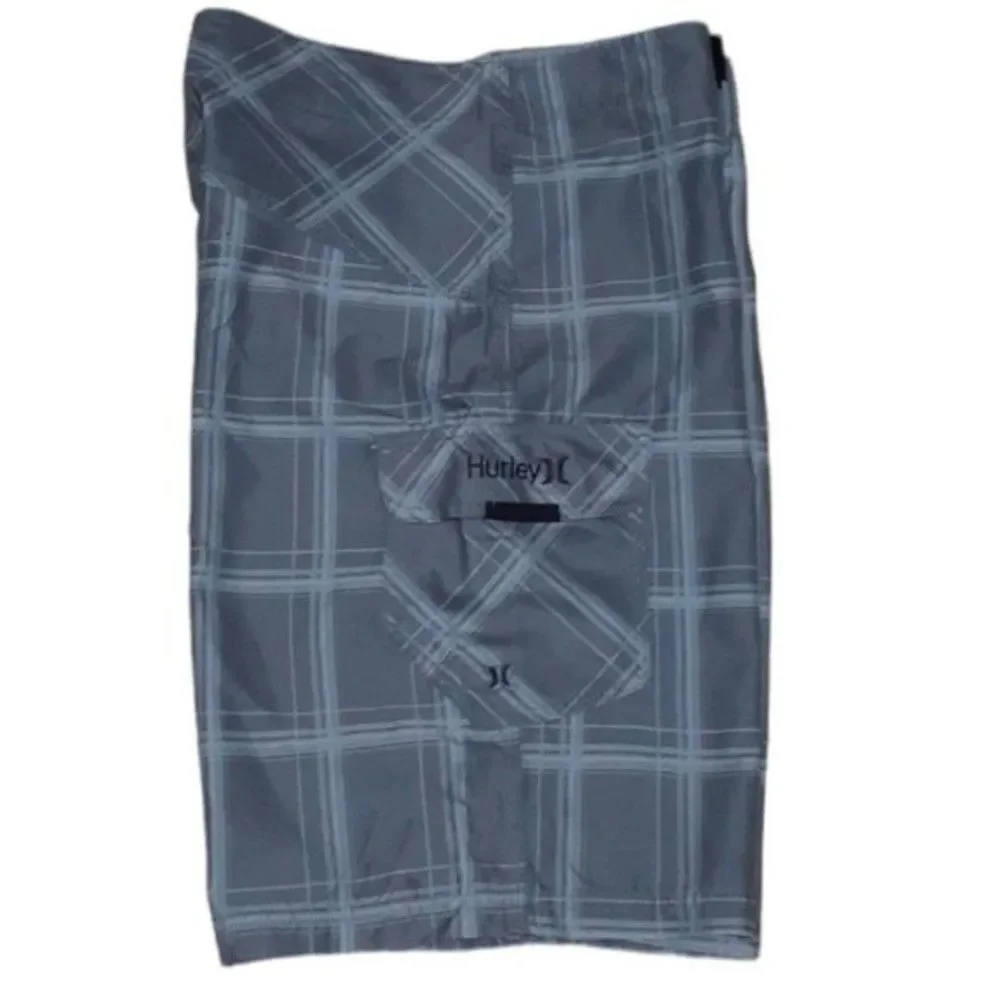 Hurley Men's Board Shorts Grey Plaid Side Pocket Sz 32